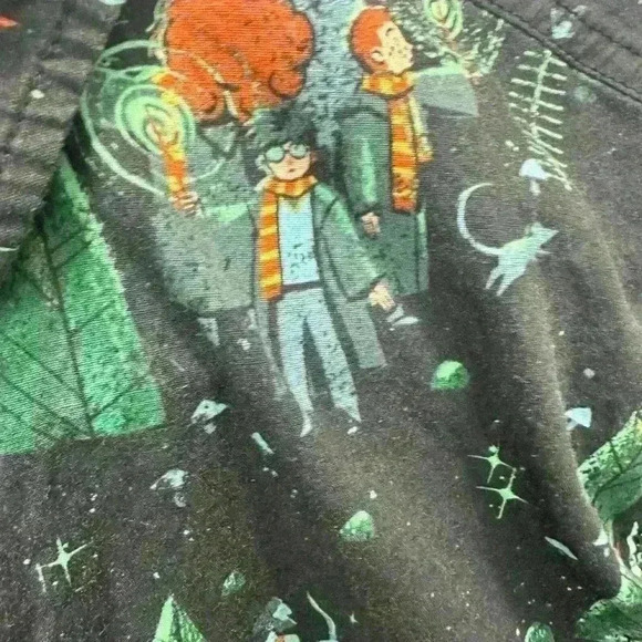 Harry Potter Shirt Mens M Black Green Forbidden Forest Wizard Button Hot Topic - Picture 6 of 8